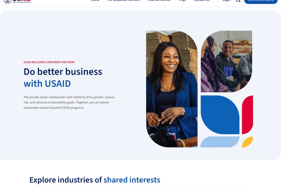 The Corporate Partnering Portal home page with the headline Do better business with USAID.